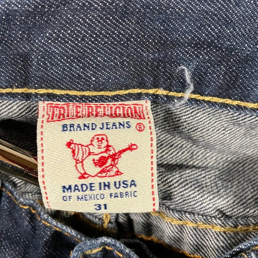 VTG True Religion Bootcut Jeans Men 31 Blue Logo Flap Pocket USA Fit‎ 32x28